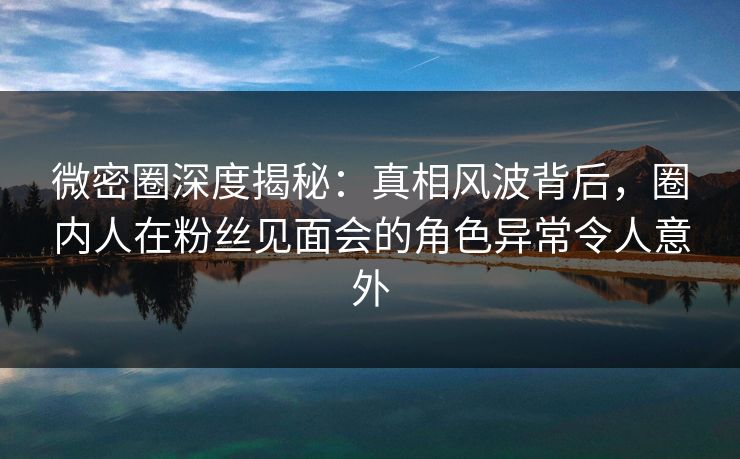 微密圈深度揭秘：真相风波背后，圈内人在粉丝见面会的角色异常令人意外
